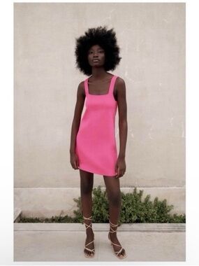 Zara Hot Pink Square-Neck Mini Dress